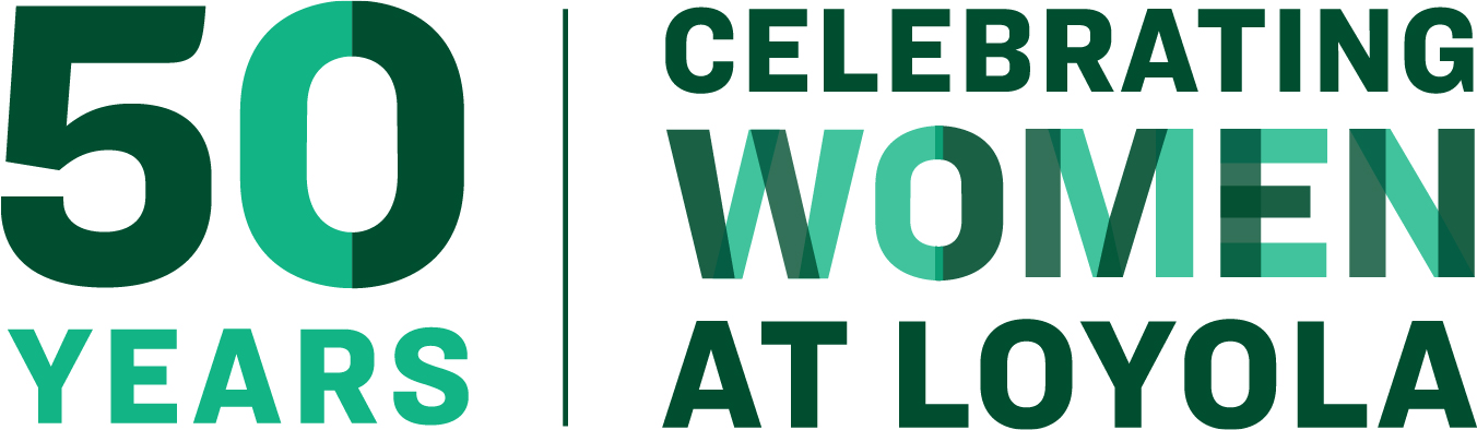 Logo that reads '50 Years Celebrating Women at Loyola'