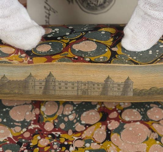 Fore-edge painted book with image of a castle