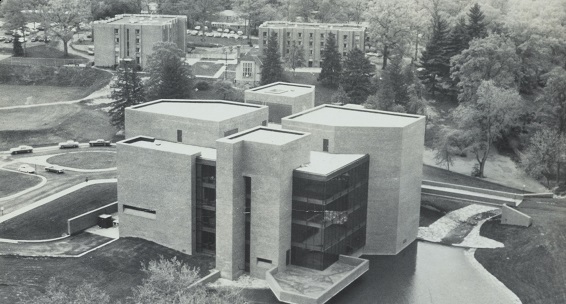 1970s aerial view of Loyola Notre Dame Library
