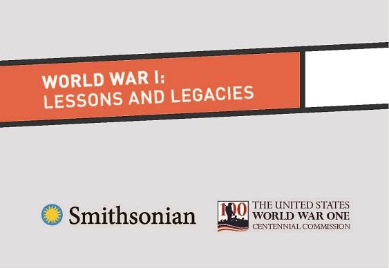 Orange, gray and black logo for the exhibit "World War I: Lessons and Legacies"