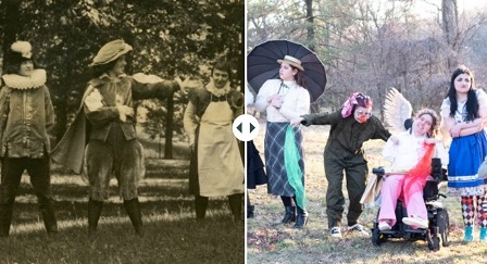 Blend of historic and modern images of As You Like It cast members