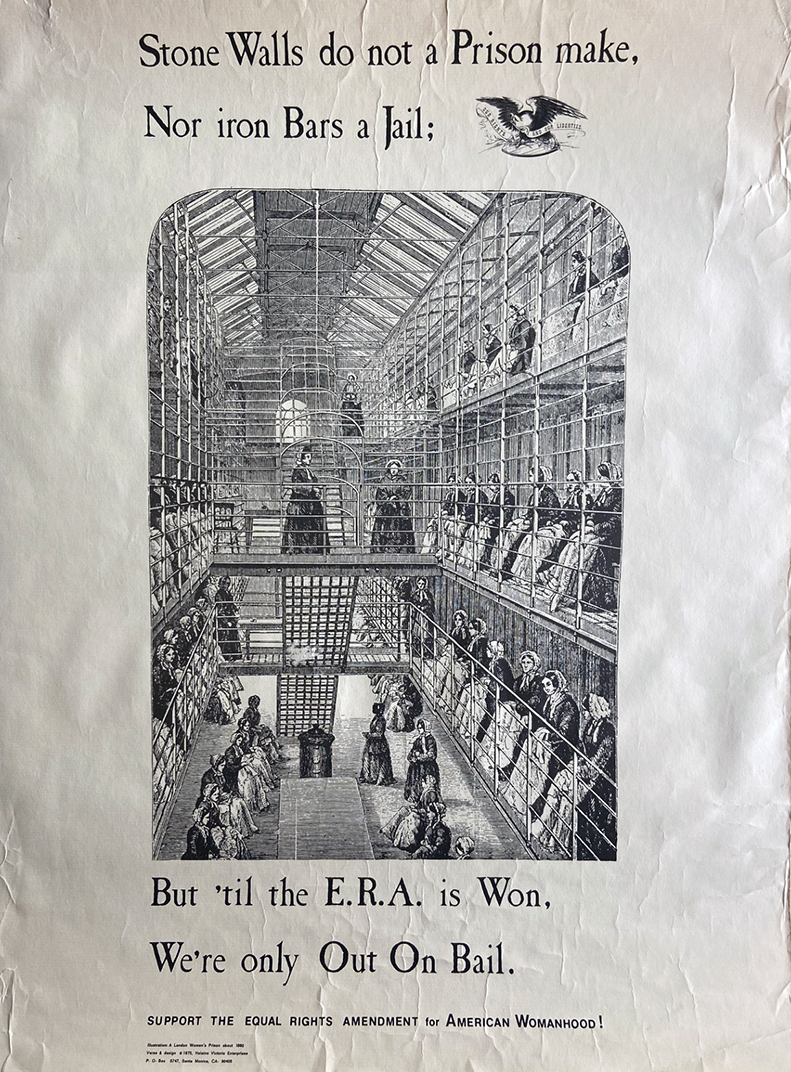 Pro-ERA poster featuring an illustration of a 19th-century women's prison