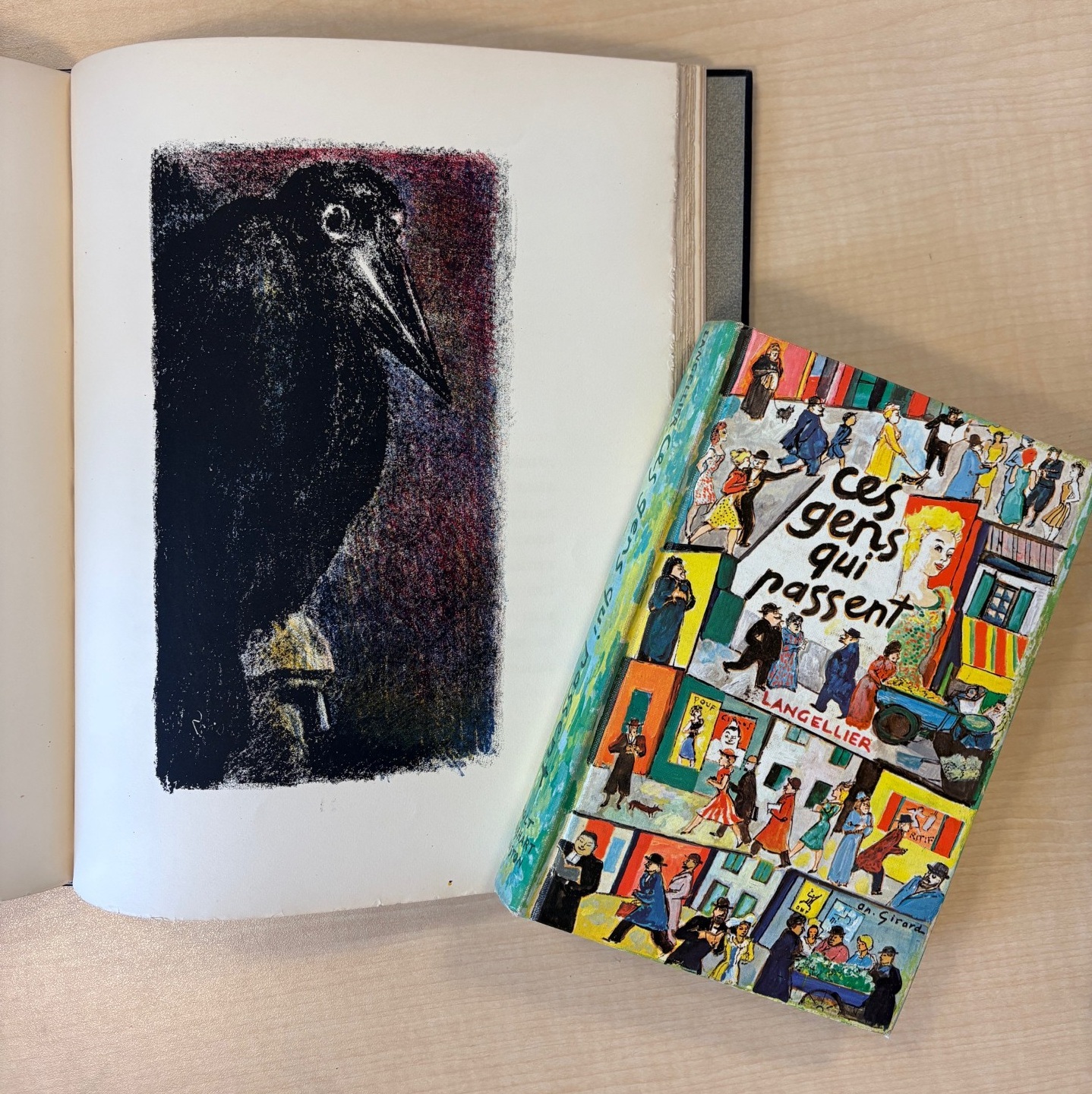 Two books illustrated by Andre Girard, "The Raven" and "Ces gens qui passent"
